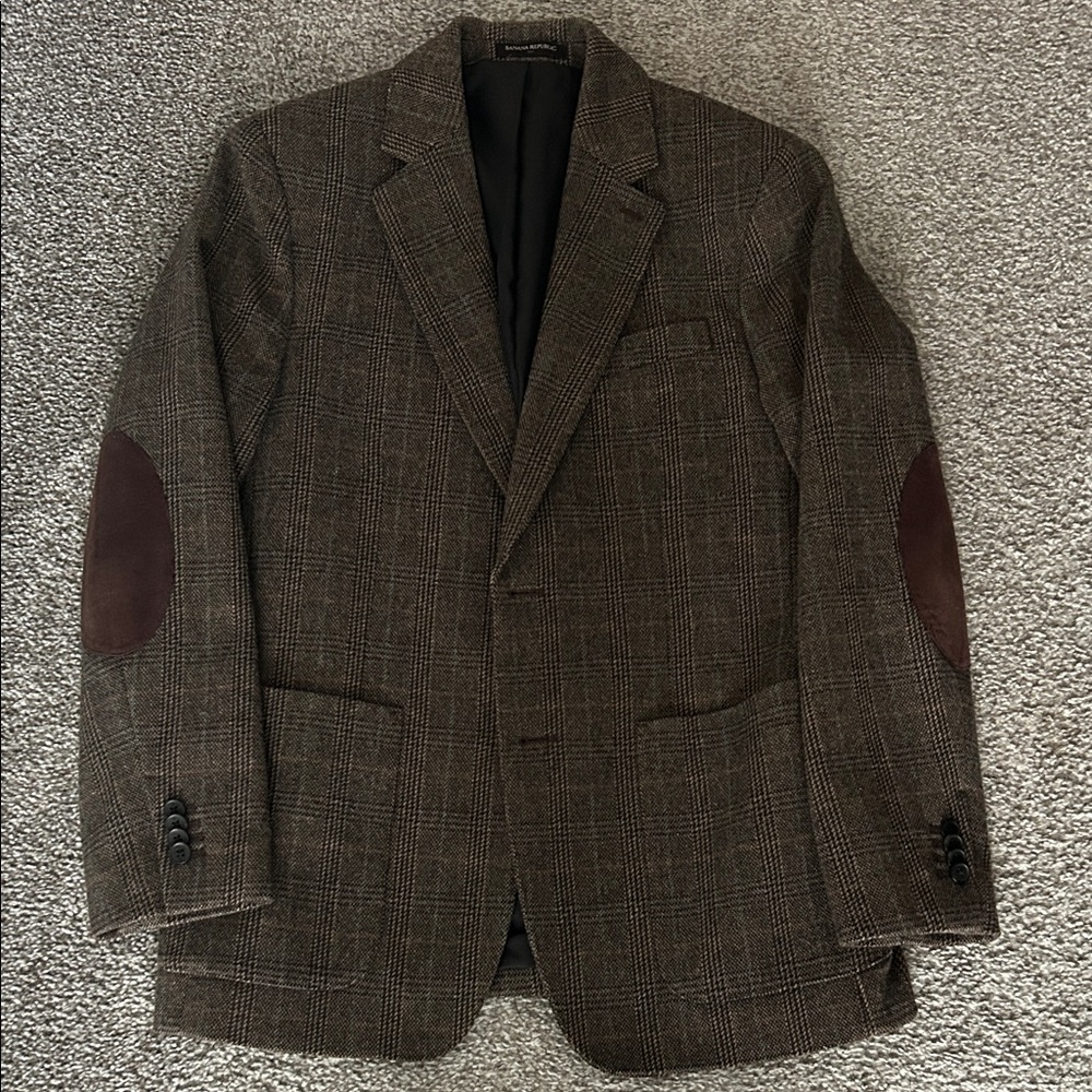 Banana Republic Brown Plaid Blazer with Elbow Patches